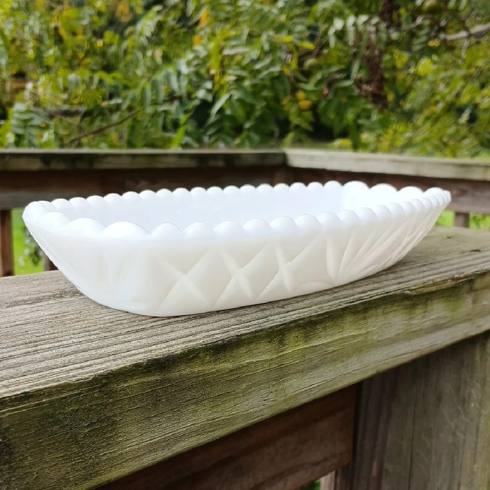 Vintage Milk Glass Relish Vegetable Trinket Dish